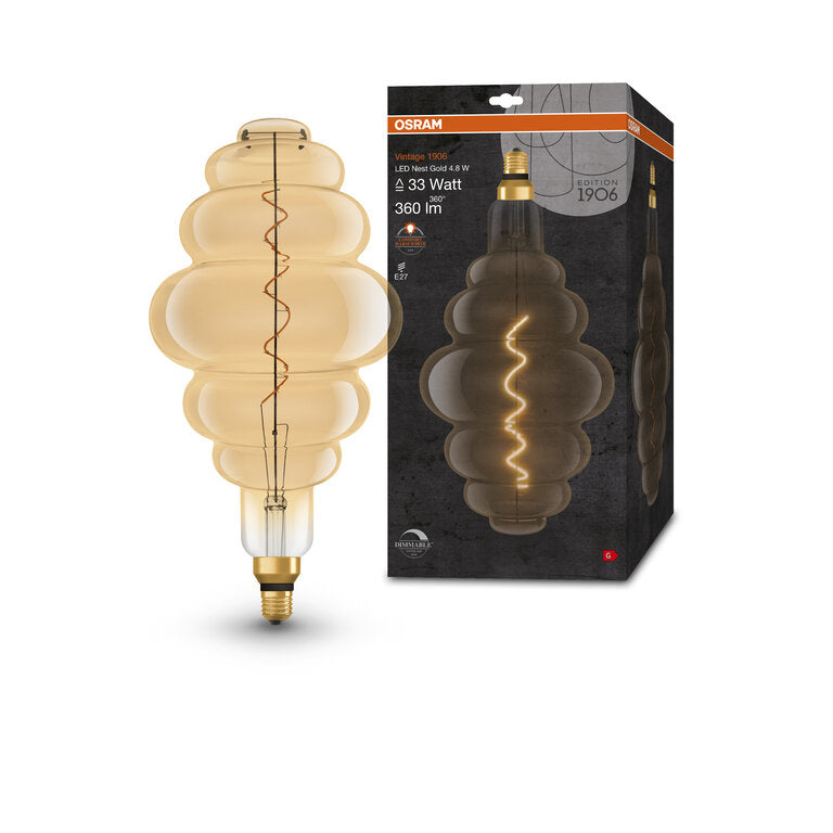 Osram / Ledvance LED Filament Vintage 1906 Nest klar 320° 4,8-33W/822 extra warmweiß 360lm E27 220-240V dimmbar
