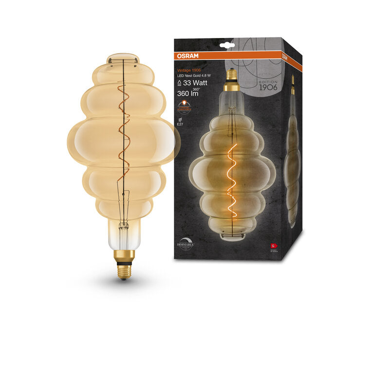 Osram / Ledvance LED Filament Vintage 1906 Nest klar 320° 4,8-33W/822 extra warmweiß 360lm E27 220-240V dimmbar