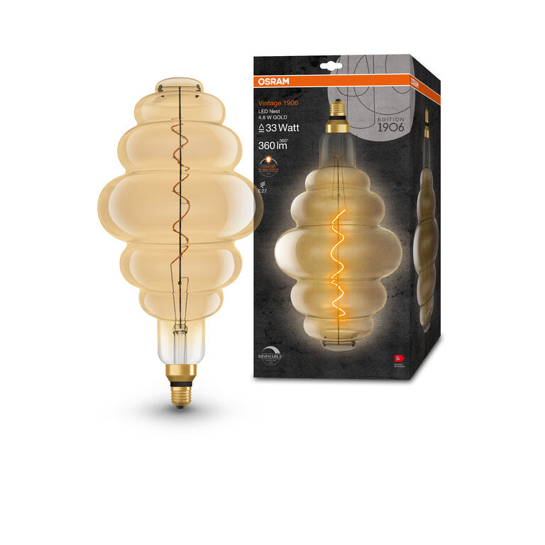 Osram / Ledvance LED Filament Vintage 1906 Nest klar 320° 4,8-33W/822 extra warmweiß 360lm E27 220-240V dimmbar