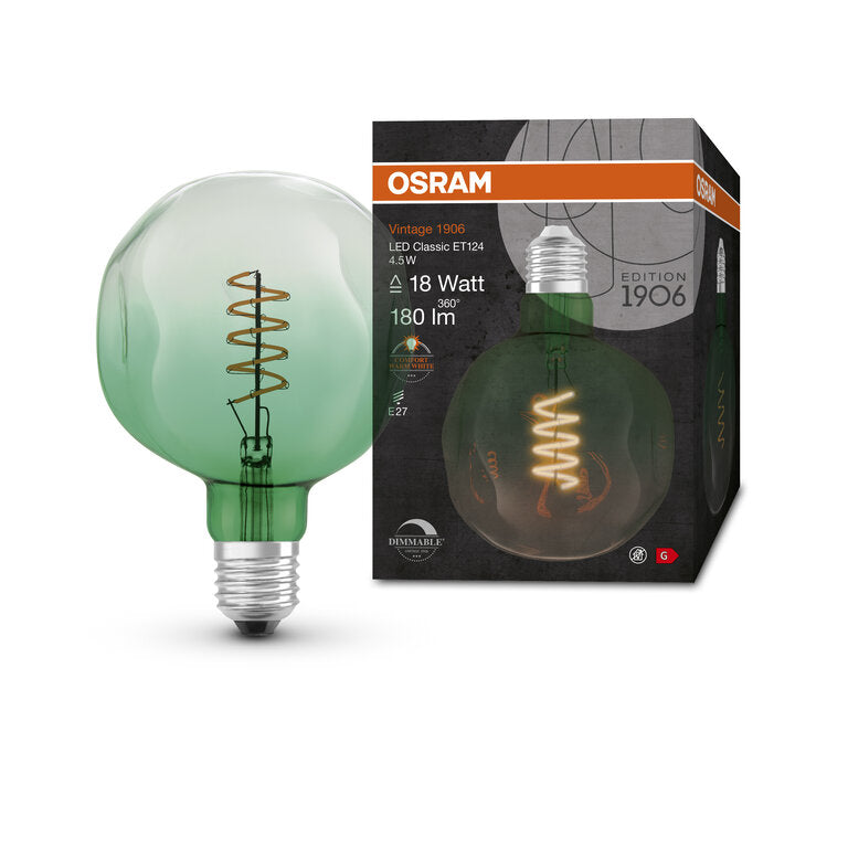 Osram / Ledvance LED Filament Vintage 1906 Globe ET124 klar 360° 4,5-18W/816 extra warmweiß 180lm E27 220-240V dimmbar