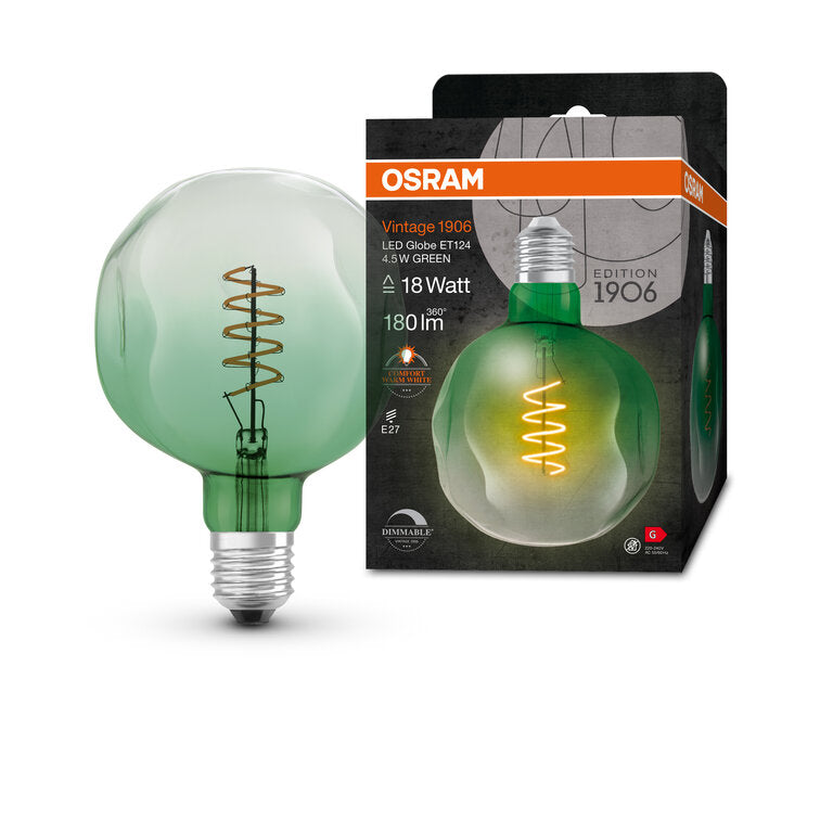 Osram / Ledvance LED Filament Vintage 1906 Globe ET124 klar 360° 4,5-18W/816 extra warmweiß 180lm E27 220-240V dimmbar