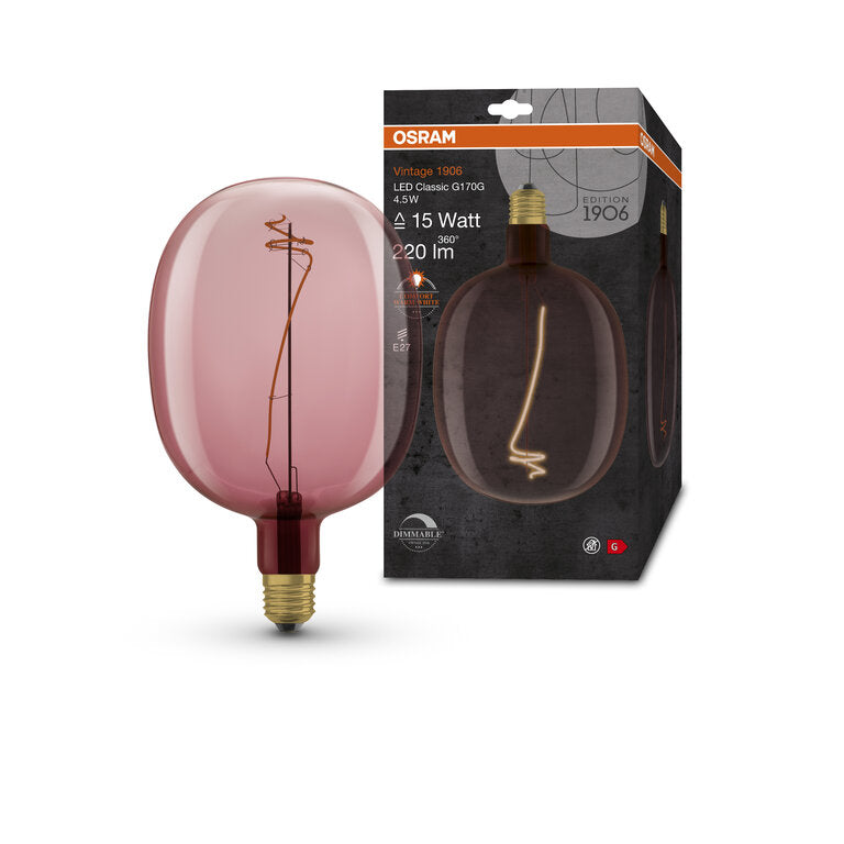 Osram / Ledvance LED Filament Vintage 1906 Ballon klar 320° 4,5-15W/816 extra warmweiß 220lm E27 220-240V dimmbar