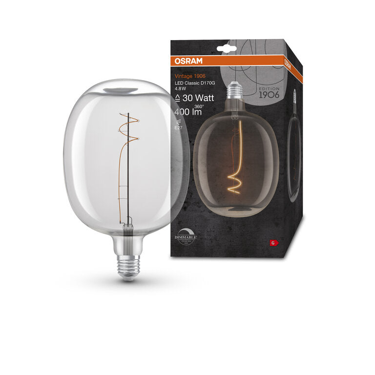 Osram / Ledvance LED Filament Vintage 1906 Ballon klar 320° 4,8-30W/827 warmweiß 400lm E27 220-240V dimmbar