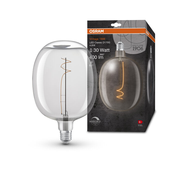 Osram / Ledvance LED Filament Vintage 1906 Ballon klar 320° 4,8-30W/827 warmweiß 400lm E27 220-240V dimmbar