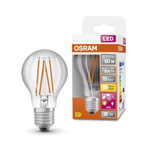 Osram LED Filament Star+ Classic A klar 320° Sensor 7,3-60W/827 warmweiß 806lm E27 220-240V