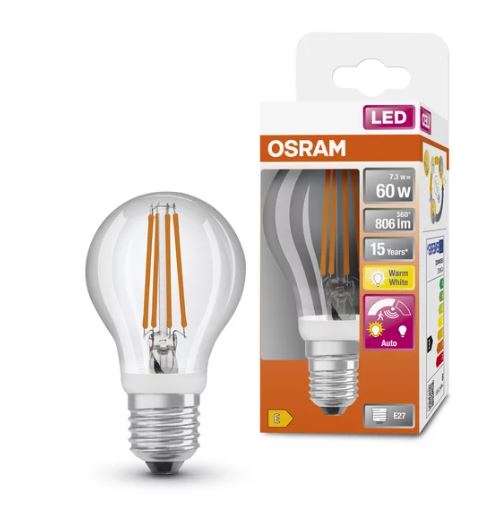Osram LED Filament Star+ Classic A klar 320° 7,3-60W/827 warmweiß 806lm E27 220-240V
