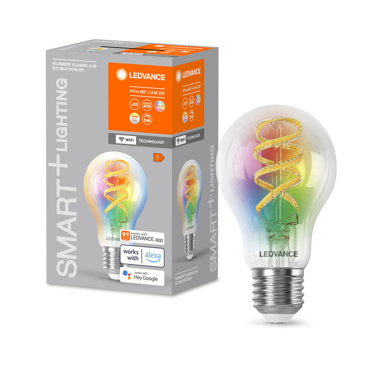 Osram / Ledvance LED Filament WIFI Smart+ Classic A klar 320° 4,8-40W/827-865 RGBTW 470lm E27 220-240V dimmbar