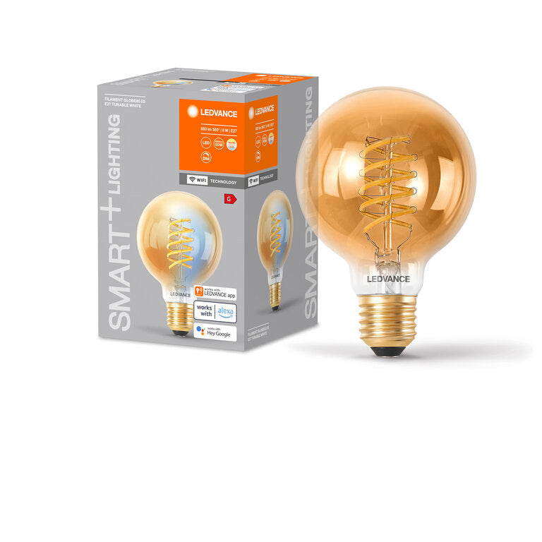 Osram / Ledvance LED Filament WIFI Smart+ Globe G80 gold 320° 8-50W/822-850 abstimmbares Weiß 600lm E27 220-240V dimmbar