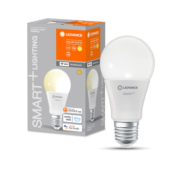 Osram / Ledvance LED WIFI Smart+ Classic A matt 220° 9,5-75W/827 warmweiß 1055lm E27 220-240V dimmbar
