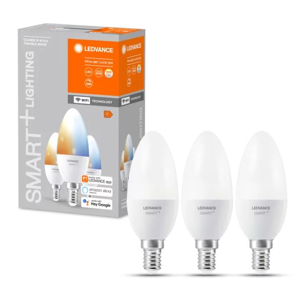 Ledvance LED WIFI Smart+ Kerze B40 matt 200° 4,9-40W/827-865 abstimmbares Weiß 470lm E14 220-240V dimmbar 3er Pack