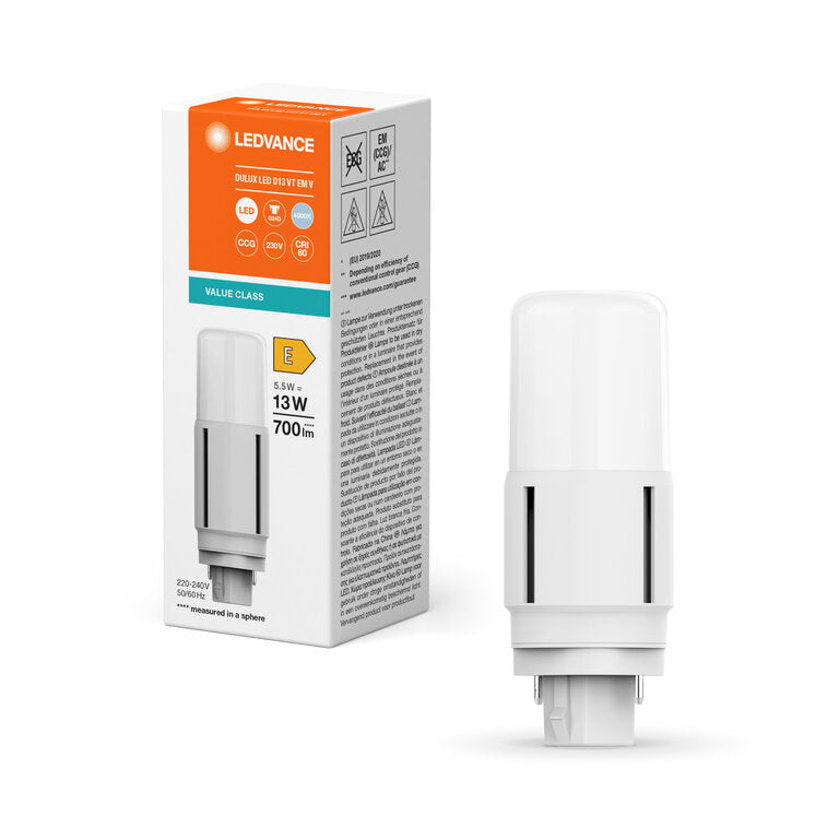 Osram / Ledvance LED Dulux D matt 300° Value 5,5-13W/840 kaltweiß 700lm G24d KVG AC 220-240V