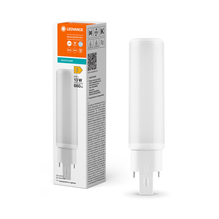 Osram / Ledvance LED Dulux D/E matt 120° Value 6-13W/840 kaltweiß 660lm G24q-1 EVG AC 220-240V