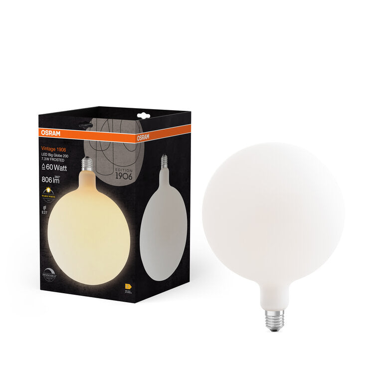 Osram / Ledvance LED Filament Vintage 1906 Big Globe matt 320° 7,3-60W/827 warmweiß 806lm E27 220-240V dimmbar