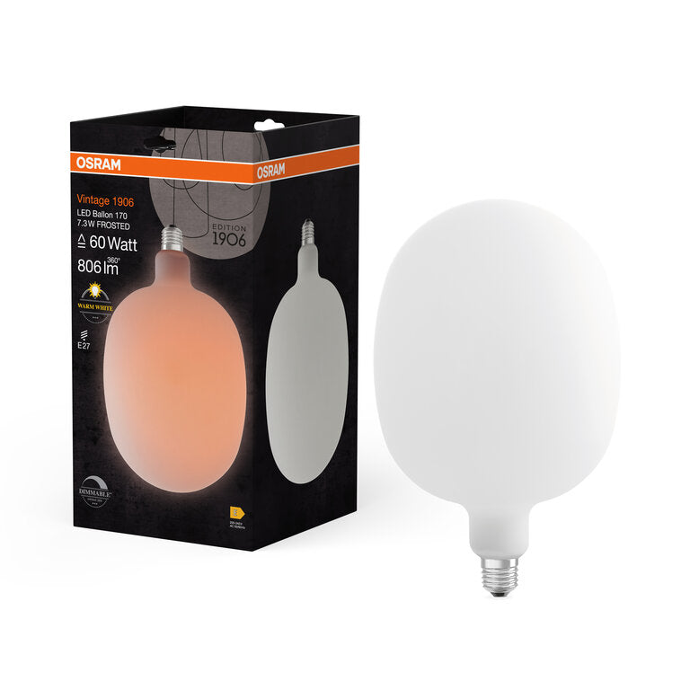 Osram / Ledvance LED Filament Vintage 1906 Ballon matt 320° 7,3-60W/827 warmweiß 806lm E27 220-240V dimmbar