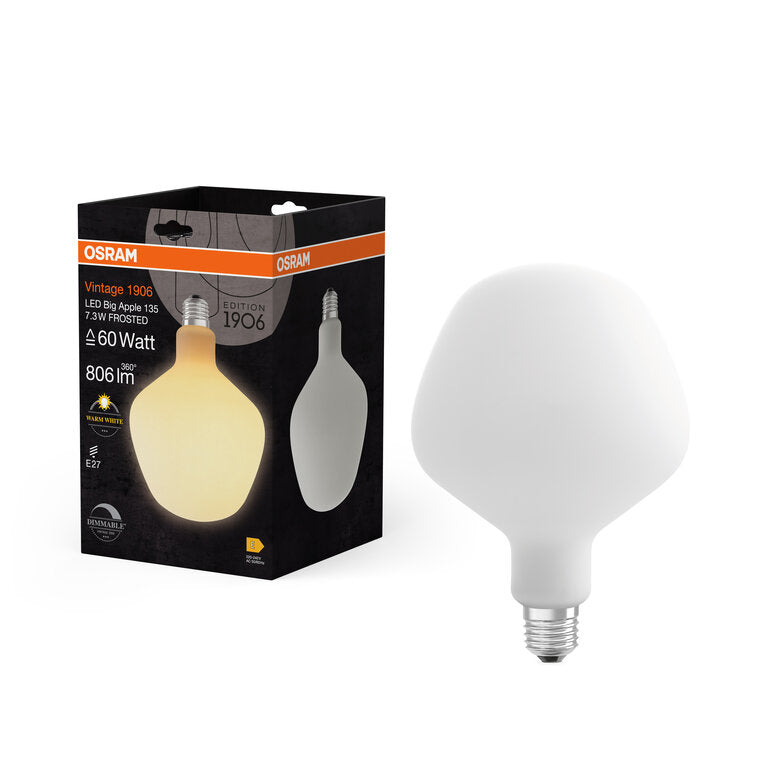 Osram / Ledvance LED Filament Vintage 1906 Big Apple matt 320° 7,3-60W/827 warmweiß 806lm E27 220-240V dimmbar