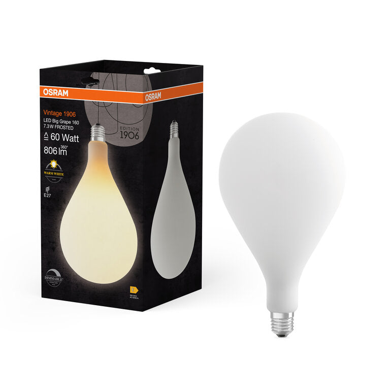 Osram / Ledvance LED Filament Vintage 1906 Big Grape matt 320° 7,3-60W/827 warmweiß 806lm E27 220-240V dimmbar