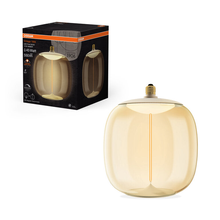 Osram / Ledvance LED Filament Vintage 1906 Big Oval klar 320° Magnetic 12-45W/818 extra warmweiß 550lm E27 220-240V dimmbar
