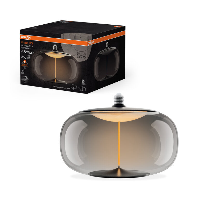 Osram / Ledvance LED Filament Vintage 1906 Big Elipse klar 320° Magnetic 12-32W/818 extra warmweiß 350lm E27 220-240V dimmbar