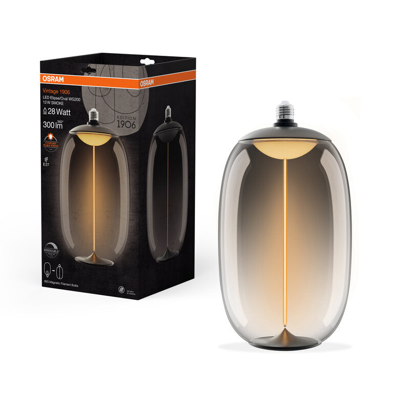 Osram / Ledvance LED Filament Vintage 1906 Big Elipse klar 320° Magnetic 12-28W/818 extra warmweiß 300lm E27 220-240V dimmbar