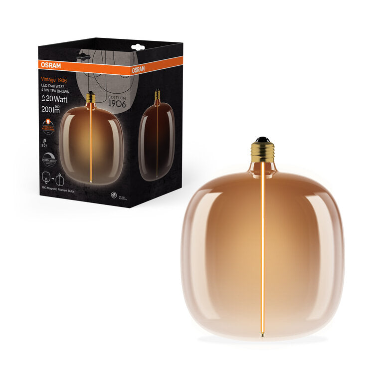 Osram / Ledvance LED Filament Vintage 1906 Big Oval klar 320° Magnetic 4,8-20W/818 extra warmweiß 200lm E27 220-240V dimmbar