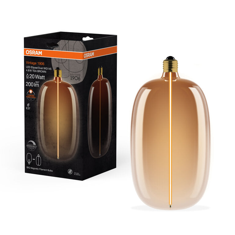 Osram / Ledvance LED Filament Vintage 1906 Big Elipse klar 320° Magnetic 4,8-20W/818 extra warmweiß 200lm E27 220-240V dimmbar