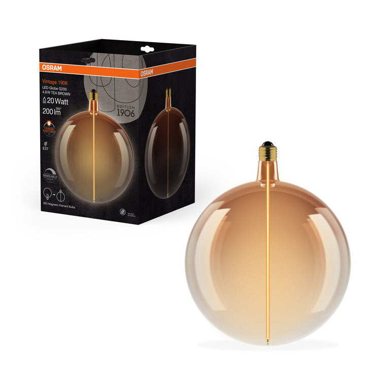 Osram / Ledvance LED Filament Vintage 1906 Big Globe G200 klar 320° Magnetic 4,8-20W/818 extra warmweiß 200lm E27 220-240V dimmbar