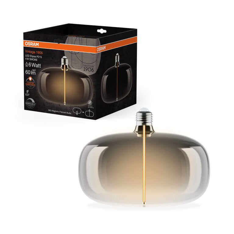 Osram / Ledvance LED Filament Vintage 1906 Big Elipse klar 320° Magnetic 4-6W/818 extra warmweiß 60lm E27 220-240V dimmbar