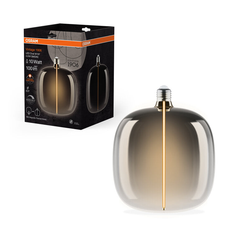 Osram / Ledvance LED Filament Vintage 1906 Big Oval klar 320° Magnetic 4,8-10W/818 extra warmweiß 100lm E27 220-240V dimmbar