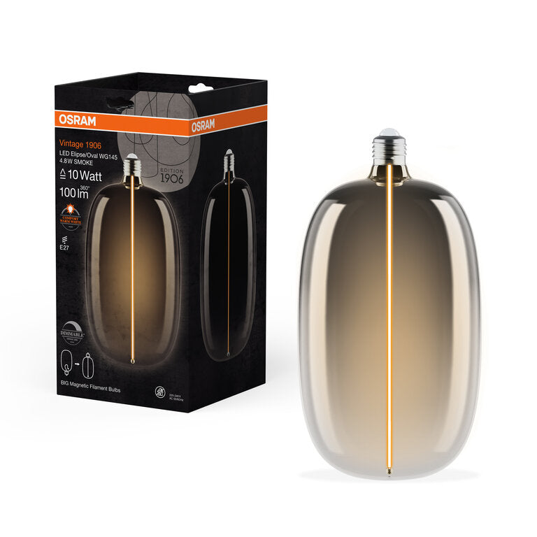 Osram / Ledvance LED Filament Vintage 1906 Big Elipse Oval klar 320° Magnetic 4,8-10W/818 extra warmweiß 100lm E27 220-240V dimmbar