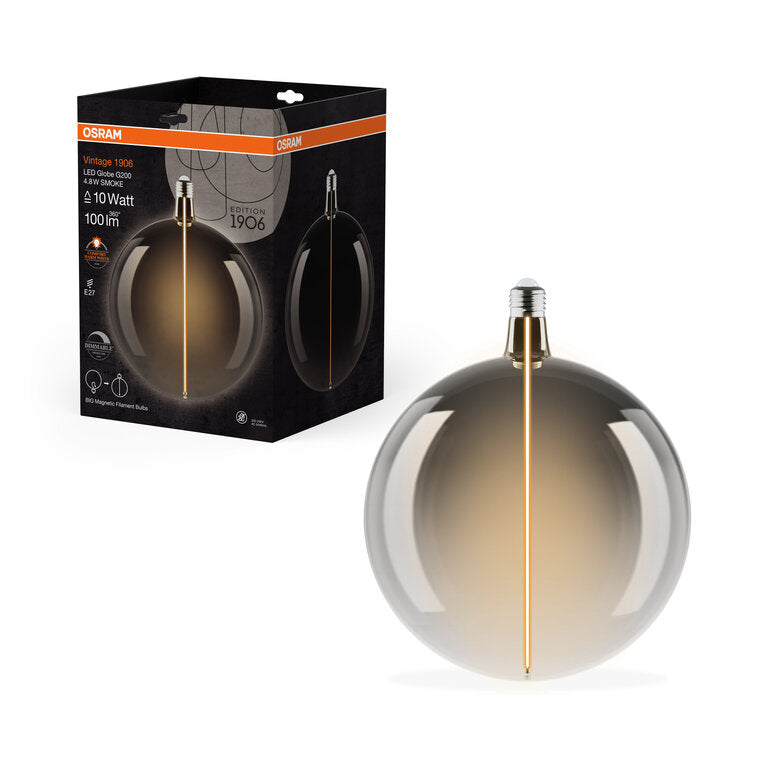 Osram / Ledvance LED Filament Vintage 1906 Big Globe G200 klar 320° Magnetic 4,8-10W/818 extra warmweiß 100lm E27 220-240V dimmbar