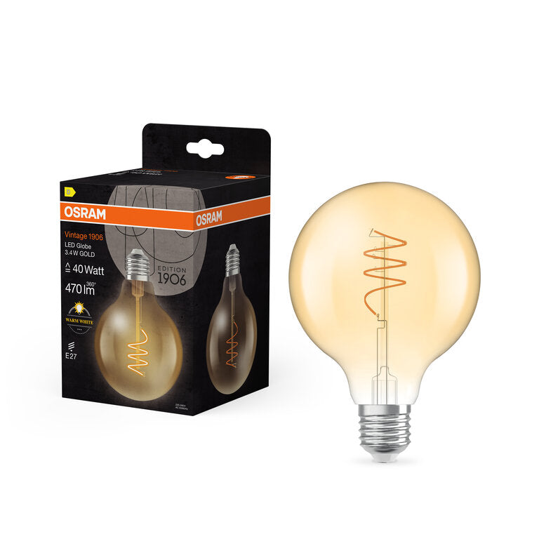 Osram / Ledvance LED Filament Vintage 1906 Globe G95 klar 300° Heart 3,4-40W/827 warmweiß 470lm E27 220-240V