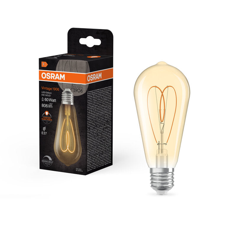Osram / Ledvance LED Filament Vintage 1906 Edison ST klar 300° Heart 8-60W/922 extra warmweiß 806lm E27 220-240V dimmbar