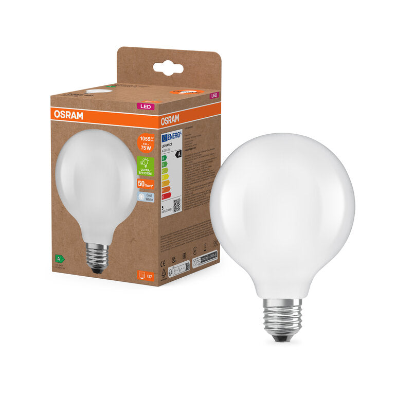 Osram / Ledvance LED Filament Globe G95 matt 330° UltraEfficient 5-75W/840 kaltweiß 1055lm E27 220-240V