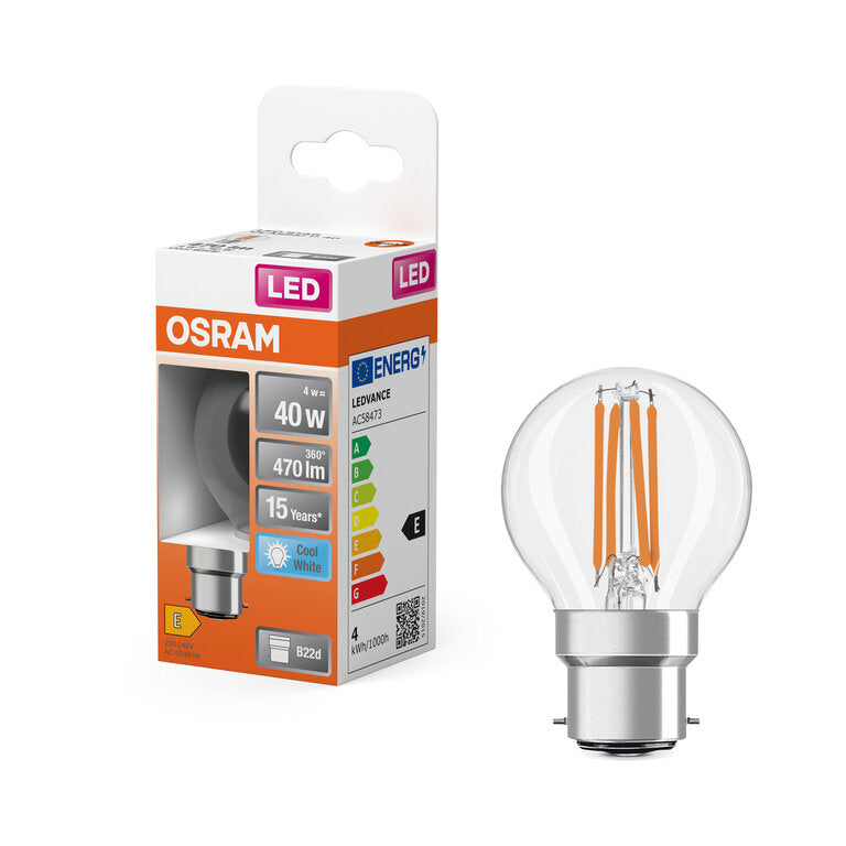 Osram / Ledvance LED Filament Star Tropfen P klar 300° 4-40W/840 kaltweiß 470lm B22d 220-240V