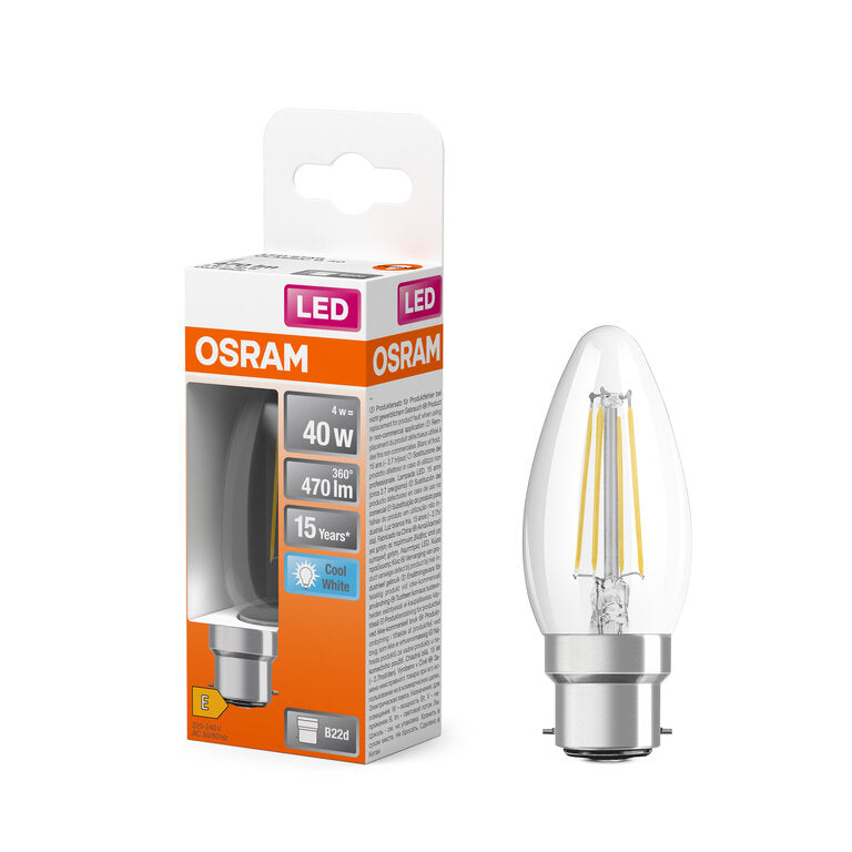 Osram / Ledvance LED Filament Star Kerze B klar 300° 4-40W/840 kaltweiß 470lm B22d 220-240V