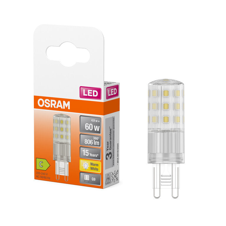 Osram / Ledvance LED Pin klar 320° 4,9-60W/827 warmweiß 806lm G9 220-240V