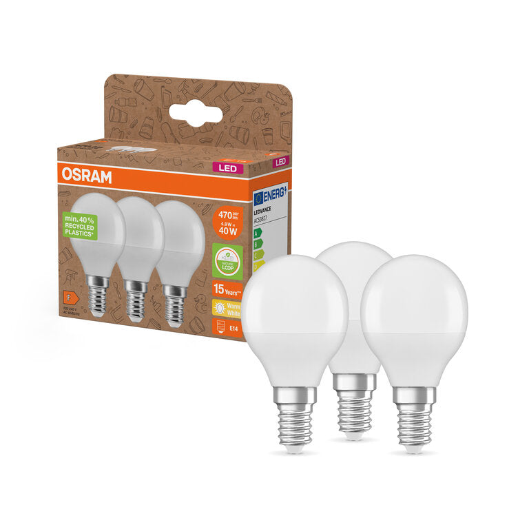 Osram / Ledvance LED Star Tropfen P matt 200° 4,9-40W/827 warmweiß 470lm E14 220-240V 3er Pack