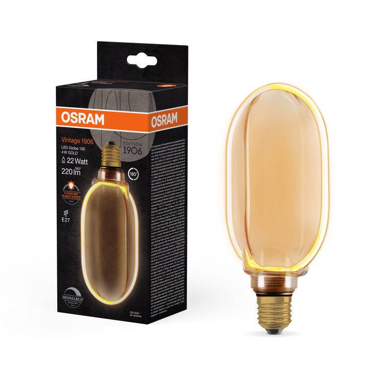 Osram / Ledvance LED Filament Vintage 1906 Globe G100 330° gold 4-22W/818 extra warmweiß 220lm E27 220-240V dimmbar