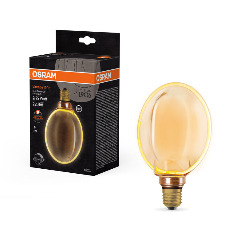 Osram / Ledvance LED Filament Vintage 1906 Globe G130 330° gold 4-22W/818 extra warmweiß 220lm E27 220-240V dimmbar