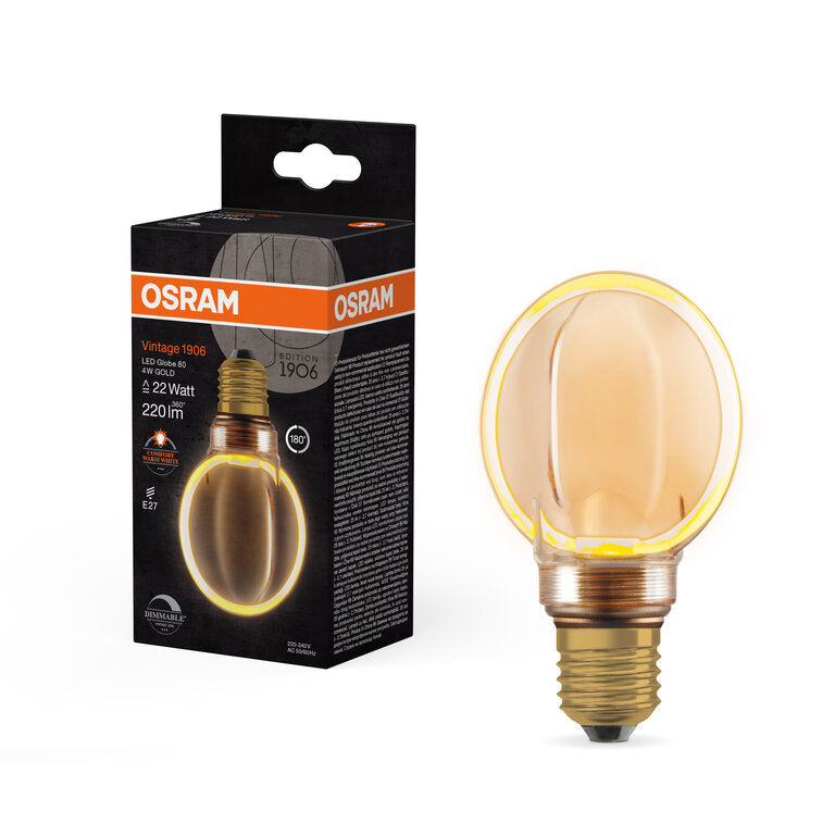 Osram / Ledvance LED Filament Vintage 1906 Globe G80 330° gold 4-22W/818 extra warmweiß 220lm E27 220-240V dimmbar