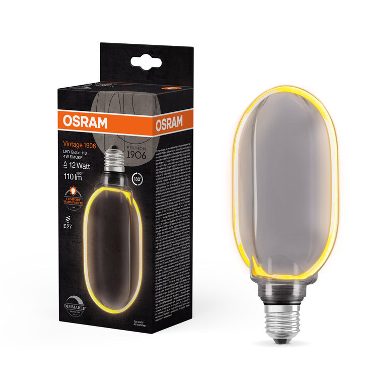 Osram / Ledvance LED Filament Vintage 1906 Globe G100 330° rauchig 4-12W/818 extra warmweiß 110lm E27 220-240V dimmbar