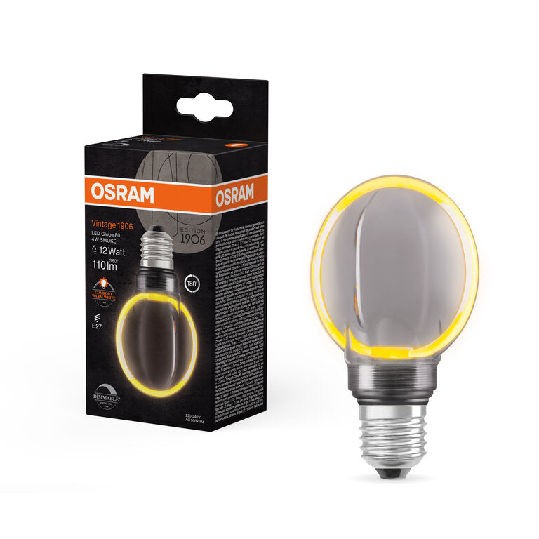 Osram / Ledvance LED Filament Vintage 1906 Globe G80 330° rauchig 4-12W/818 extra warmweiß 110lm E27 220-240V dimmbar