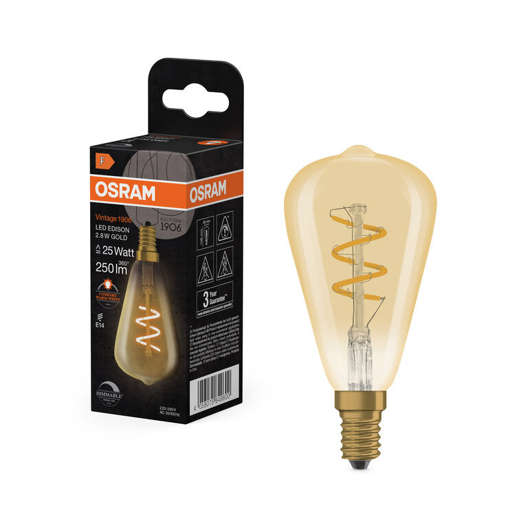 Osram / Ledvance LED Filament Spiral Vintage 1906 Edison ST klar 320° 2,8-25W/822 extra warmweiß 250lm E14 220-240V dimmbar