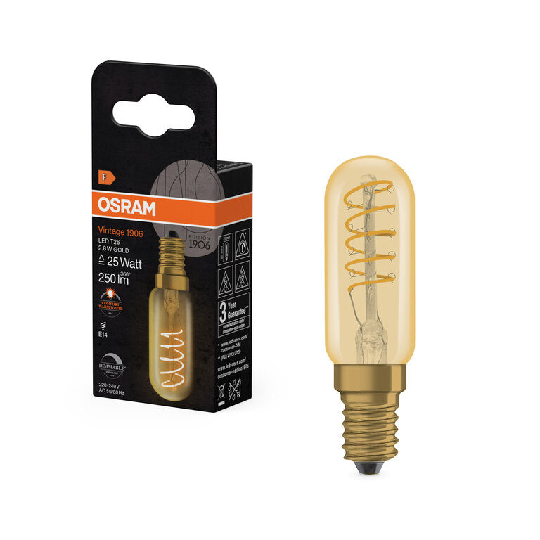 Osram / Ledvance LED Filament Spiral Vintage 1906 Special T26 klar 320° 2,8-25W/822 extra warmweiß 250lm E14 220-240V dimmbar