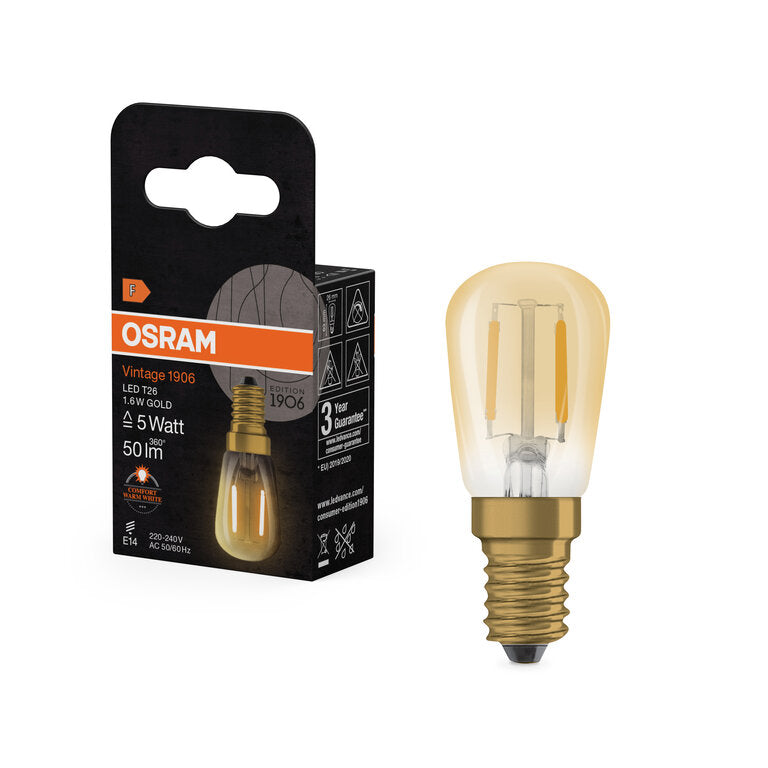 Osram / Ledvance LED Filament Vintage 1906 Special T26 klar 300° 1,6-5W/824 extra warmweiß 50lm E14 220-240V