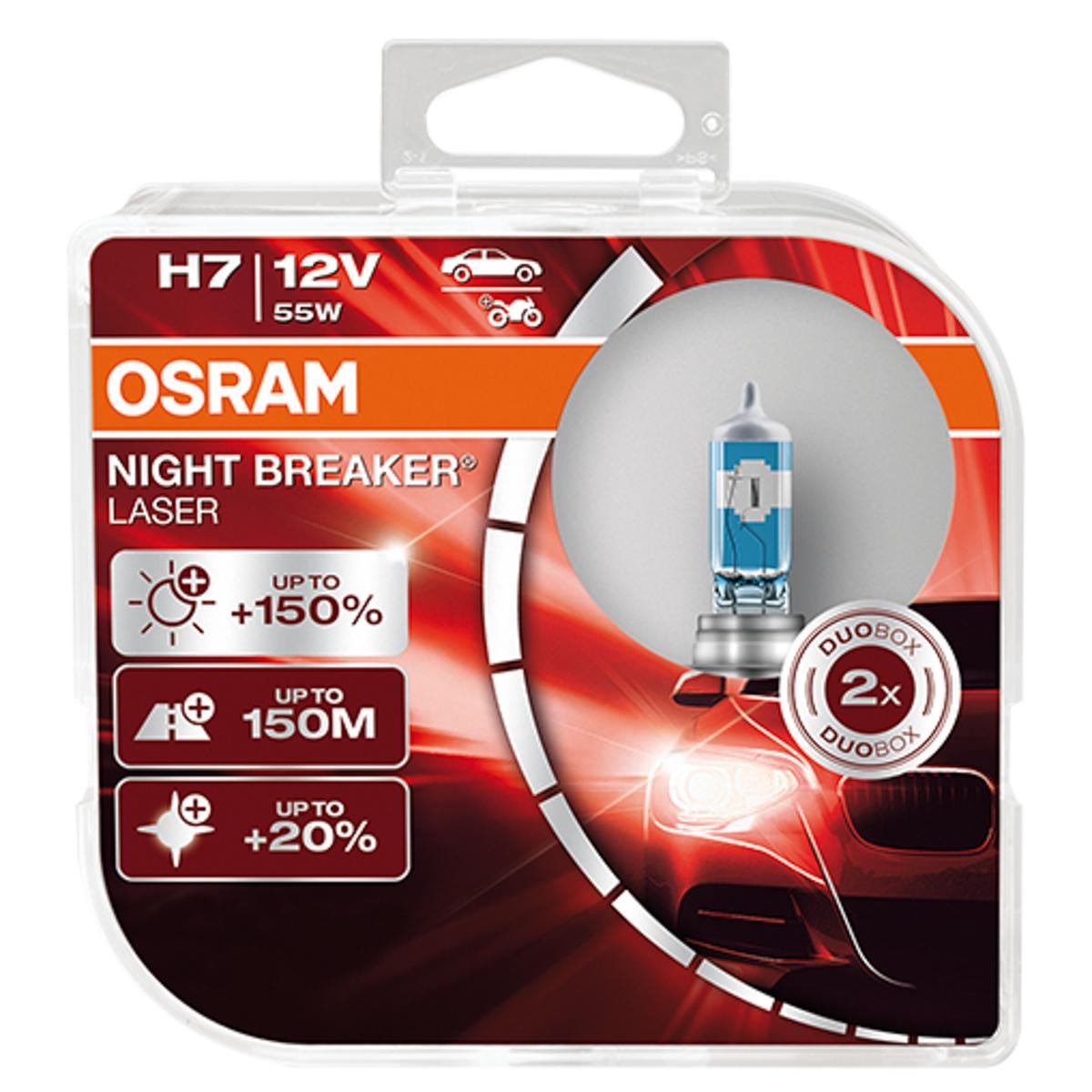 Osram HAL Night Breaker Laser H7 PKW +150% 55W 1500lm PX26d 12V 2er Pack