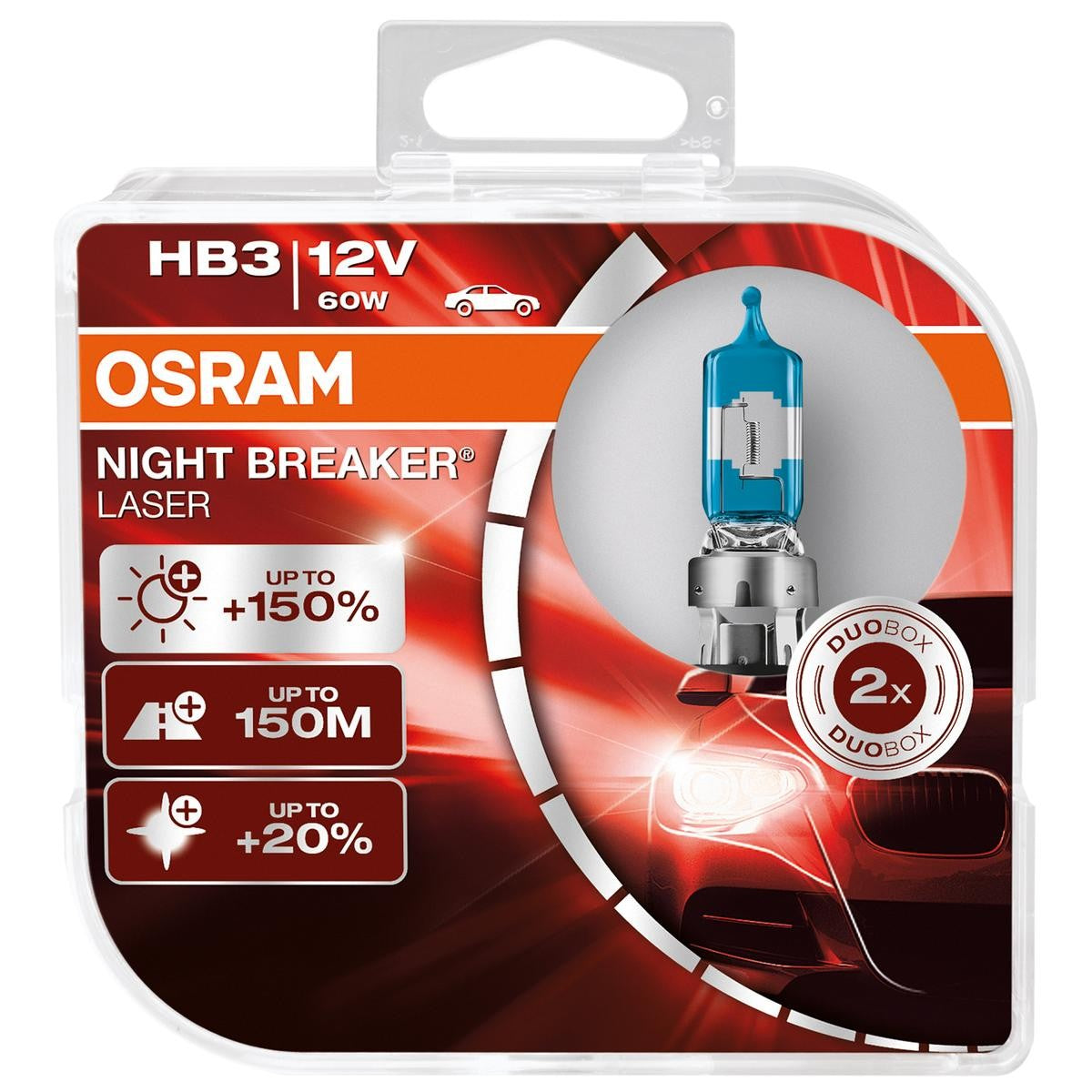 Osram HAL Night Breaker Laser HB3 PKW +150% 60W 1700lm 3200k P20d 12V 2er Pack