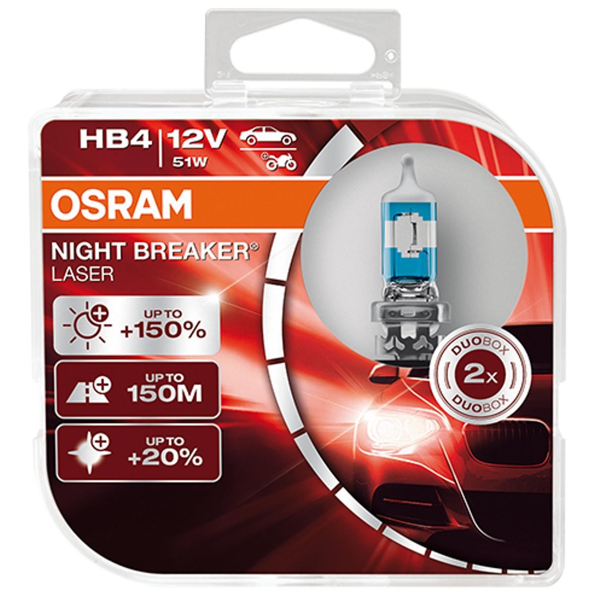 Osram HAL Night Breaker Laser HB4 PKW +150% 51W 1000lm P22d 12V 2er Pack