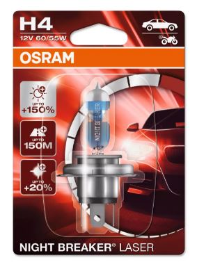 Osram HAL Night Breaker Laser H4 PKW +150% 60/55W 1650/1000lm 3900k P43t 12V 1er Blister