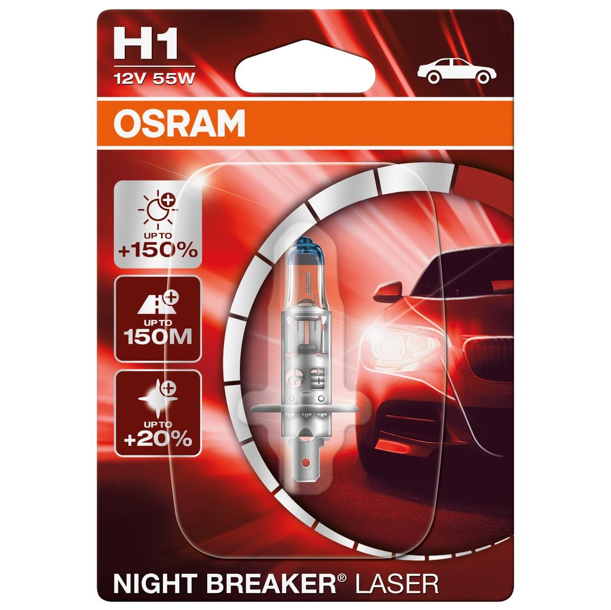Osram HAL Night Breaker Laser H1 PKW +150% 55W 1550lm 3400k P14.5s 12V 1er Blister